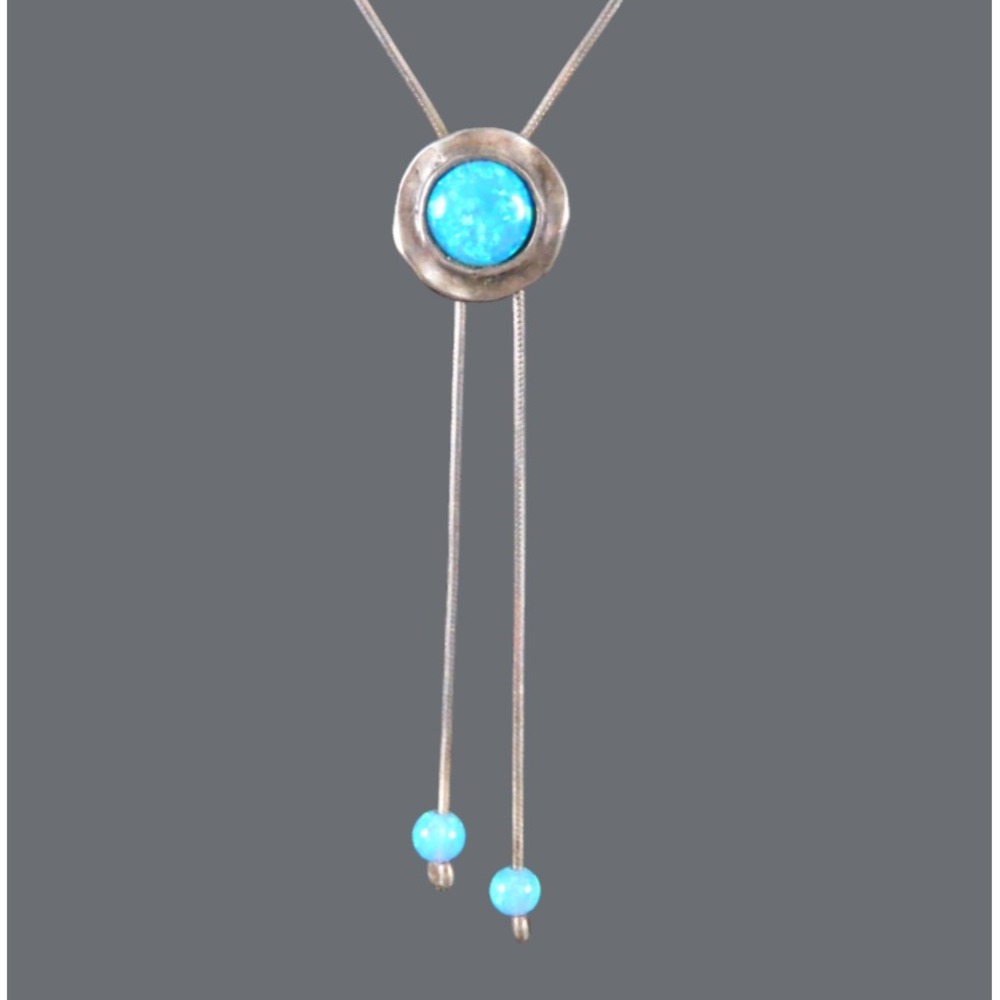 NOA ZUMAN Sterling Silver BLUE OPAL LARIAT NECKLACE Bolo Chain DREAMING OUT LOUD